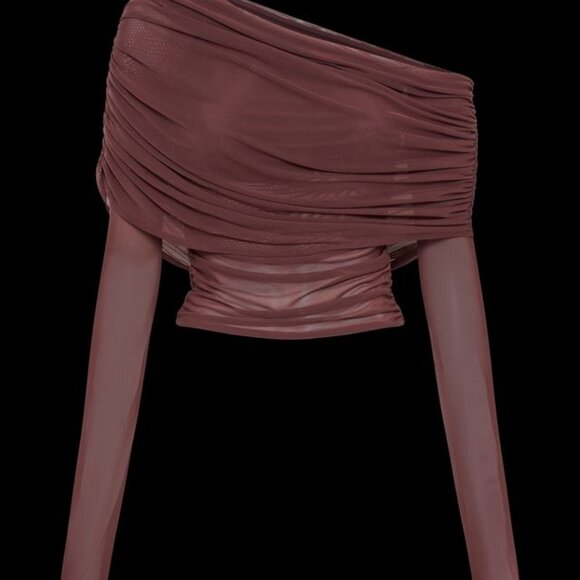 Everly Sheer Mesh Off Shoulder Top - Mahogany - Picture 8 of 8